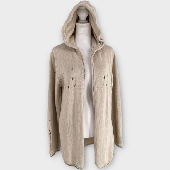 Premium Soulstar Distressed Hooded Chunky Knit Cardigan Open Front Sweater - Picture 1 of 9